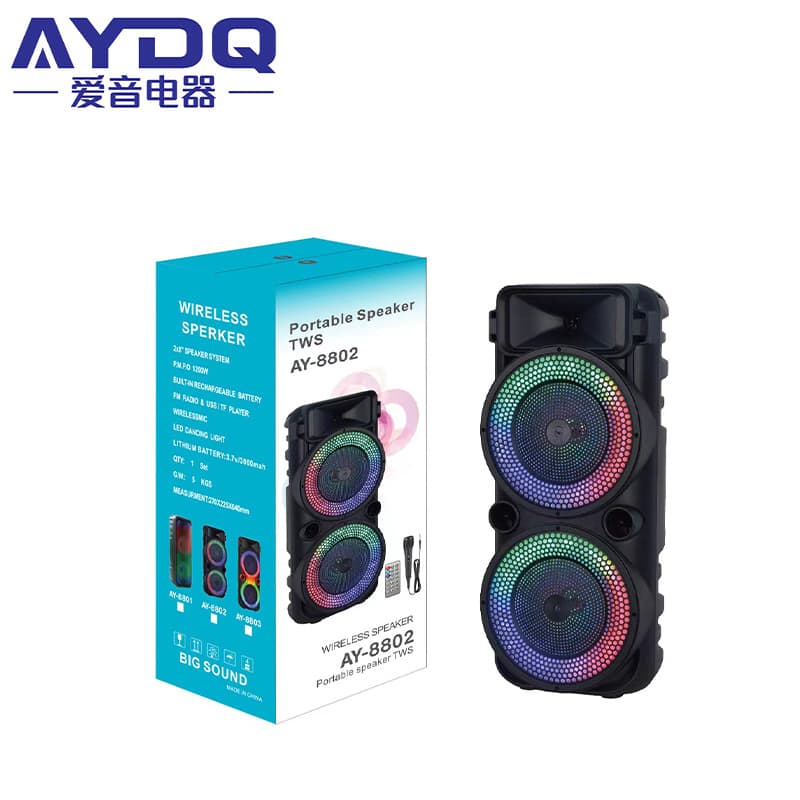 Cross-border Supply Bluetooth Speaker Outdoor High Volume Microphone Flame Light Dual 8-inch RGB Color Light Bluetooth Speaker Wholesale