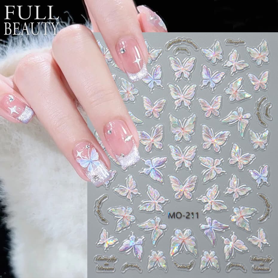 New Cross-border Nail Stickers Ins Shell Light Fairy Aurora Embossed Dream Butterfly Nail Art Stickers