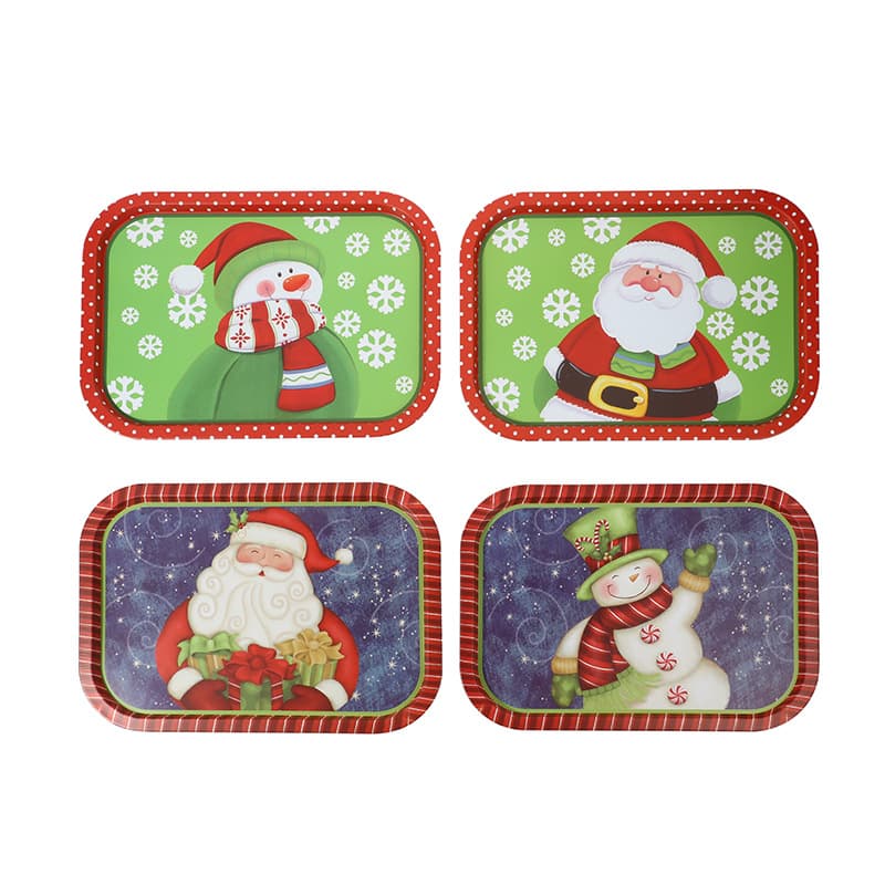 Western Christmas Tinplate Fruit & Cake Serving Tray, Small Snack Plate for Candy and Treats, Storage Dish