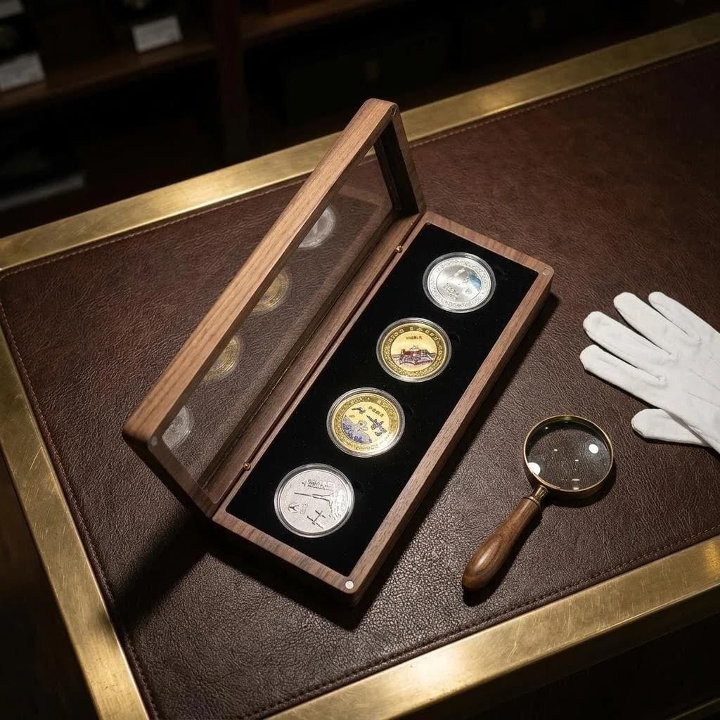 Factory Direct Solid Wood Collection Box Exquisite Coin Display Storage Four Commemorative Coin Packaging Gift Box Gold Coin Wooden Gift Box
