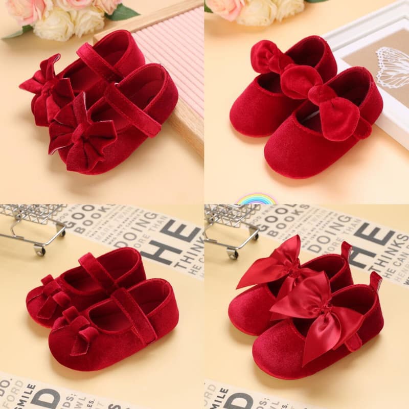 Baby Girl's 1st Birthday Princess Shoes, Soft Sole, Red Festive Design, Anti-Slip for 0-6-12 Months, Walking Shoes