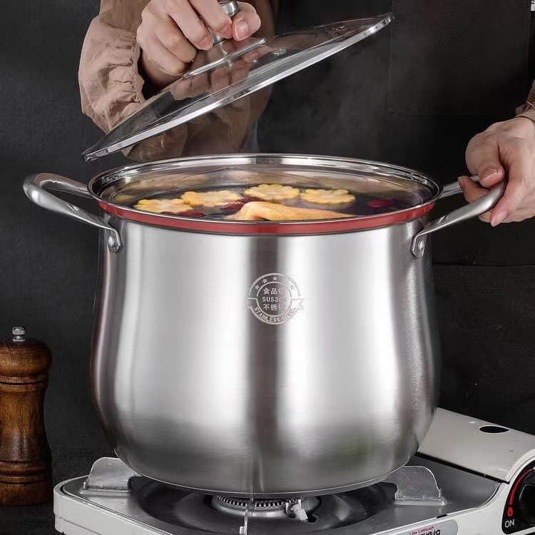 304 Stainless Steel Household Thickeneded Large-Capacity Cooking High Soup Pot Stew Pot Boiling Water Pot Induction Cooker Gas Stove Special