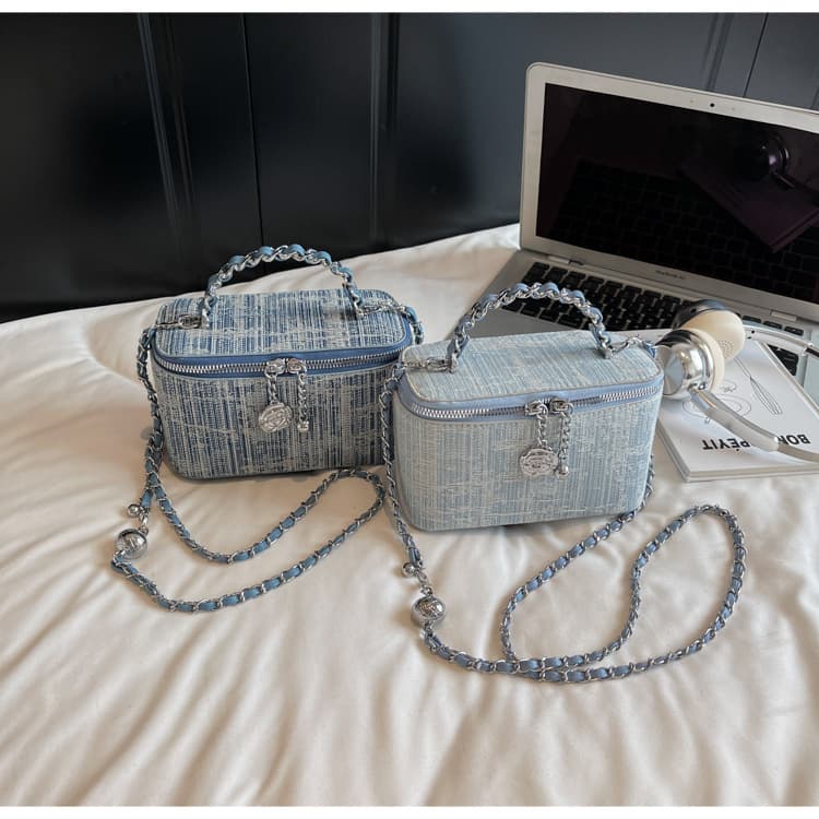 Textured Versatile Chain Bag Casual Fashion Box Bag 2025 New Stylish Denim Stripe Small Square Bag