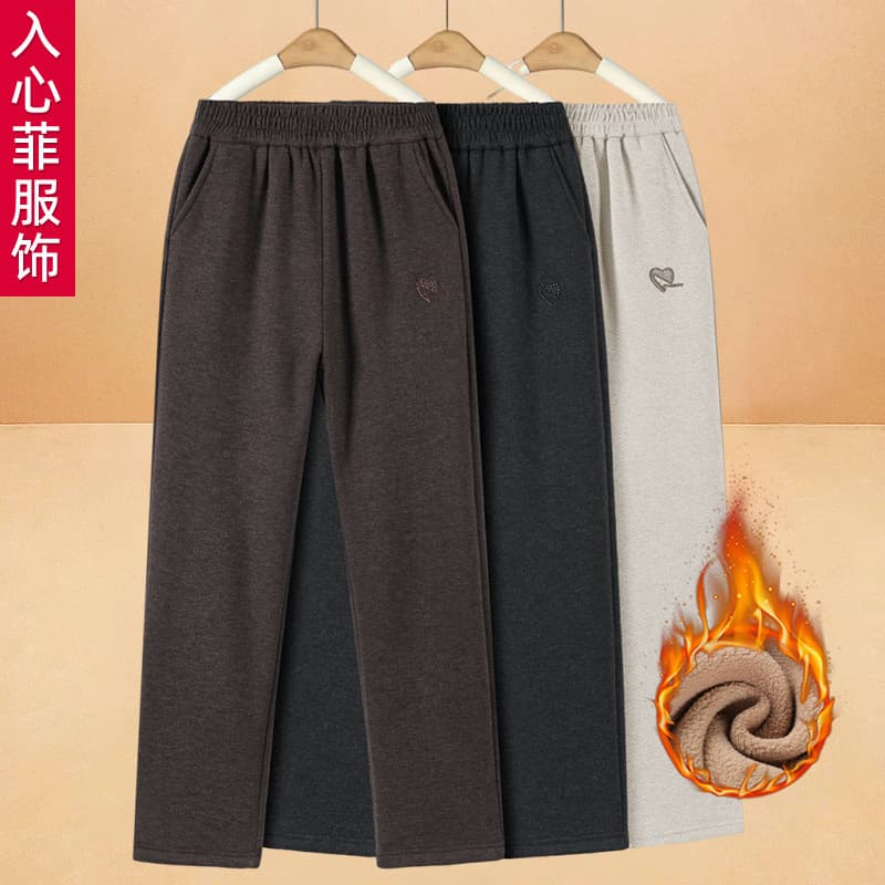 Elderly Women's Loose Winter Pants with Fleece Lining, Outdoor Wear for 70-Year-Old Grandmothers, Spring and Autumn Long Pants
