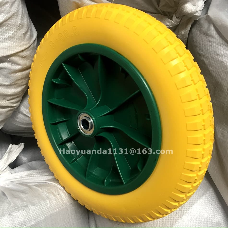 European/American market 13-inch polyurethane PU foam solid wheels 3.00-8 for trolleys with plastic hubs