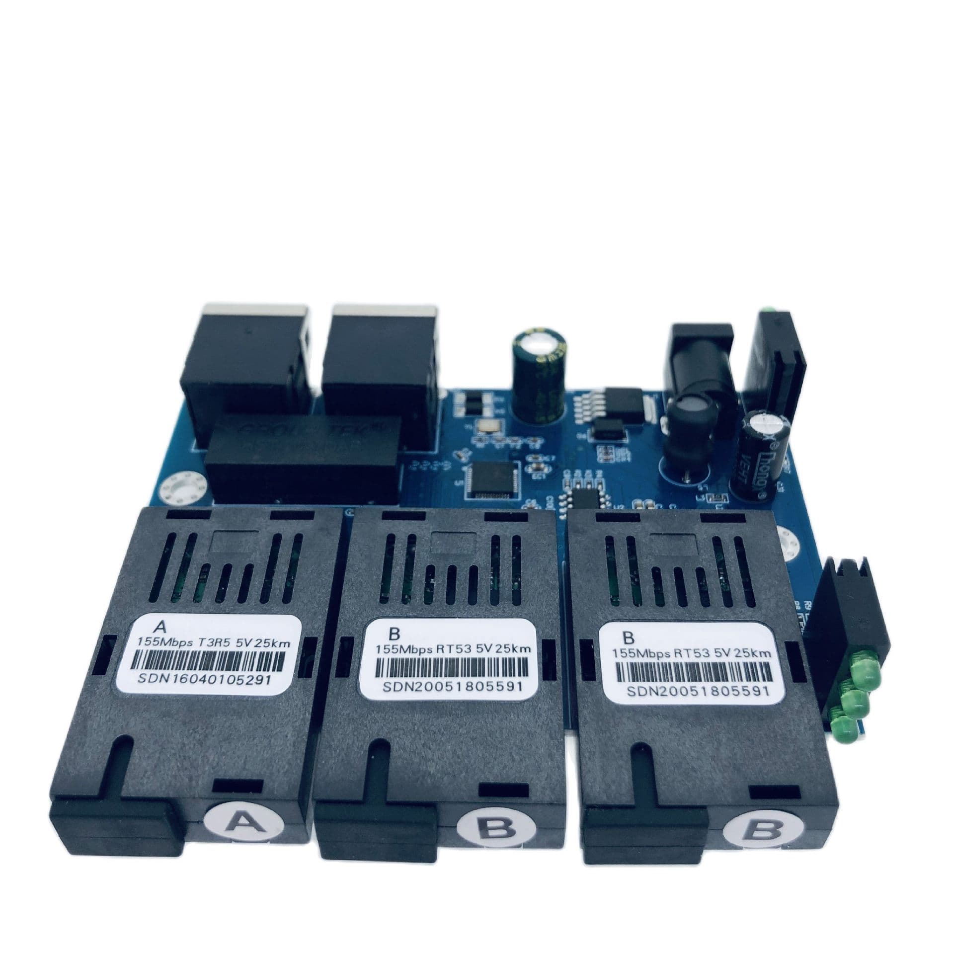 POE 100M Fiber Optic Media Converter 3 Fiber 2 Ethernet PCBA Board Single Mode Single Fiber 100M