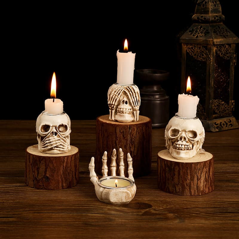 Halloween Skeleton Candlestick Ghost Festival Horror Decoration Room Escape Script Killing Film and Television Props Skeleton Bone Candlestick