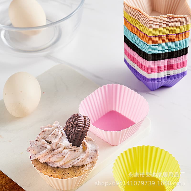 7cm Silicone Muffin Cup Cake Mold Round Square Heart-shaped Egg Tart Silicone Cup Baby Steamed Cake Mold