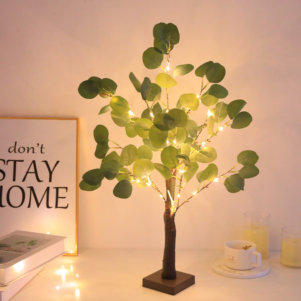 New LED Copper Wire Light Eucalyptus Leaf Small Tree Light Rattan Vine Light Christmas Party Event Decoration Landscape Luminous Tree
