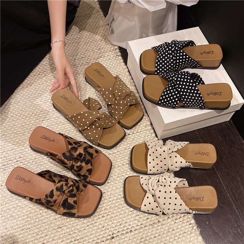 Polka Dot Bow Flat Sandals for Women 2026 Summer New Fairy Style Thick Platform Wedge Heel Dress Sandals