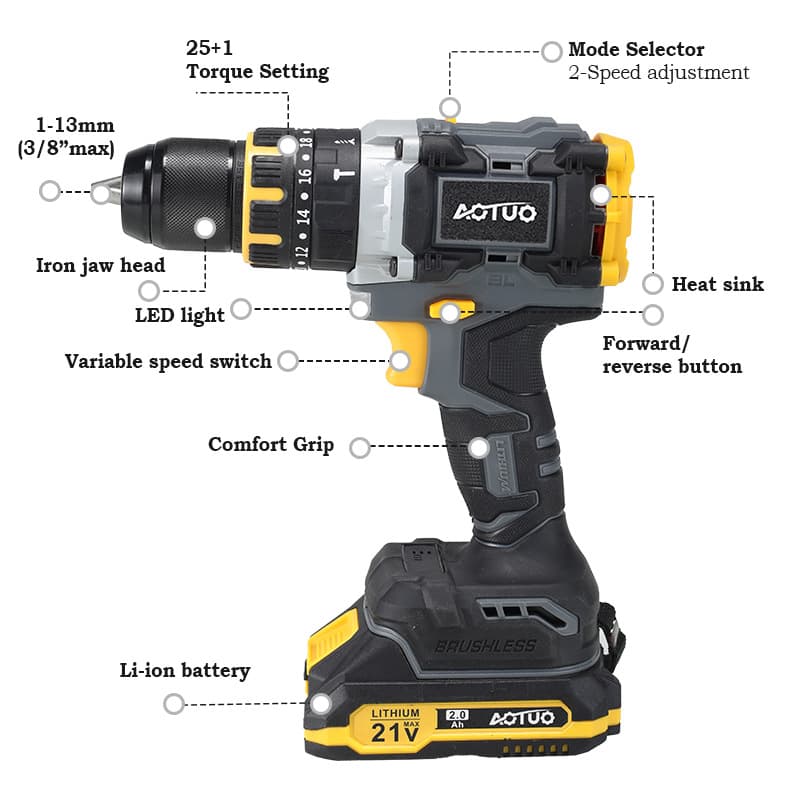 Cross-border High-power Brushless Hand Drill 13mm Impact Drill Industrial Grade Lithium Drill Cordless Drill Electric Screwdriver