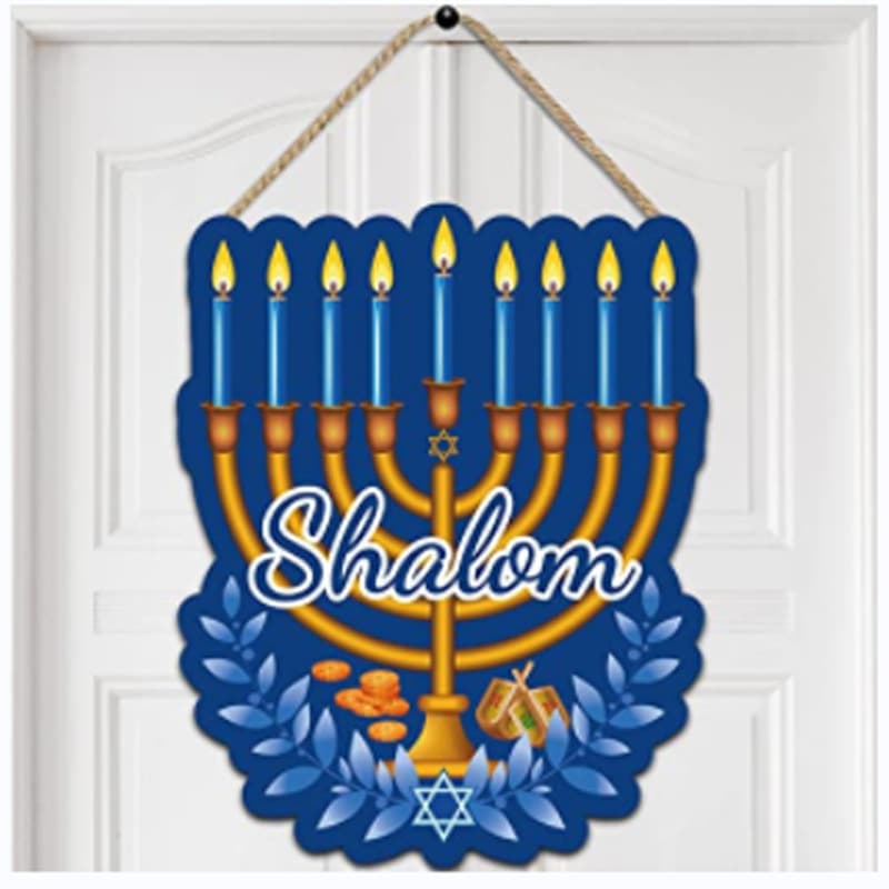 Cross-border Amazon Welcome Wooden Door Sign Hanukkah Hello Wall Wooden Hanging Candle Wall Hanging