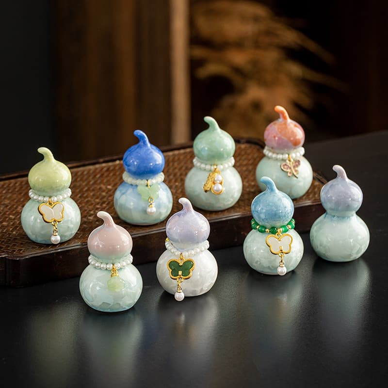 Crystalline Glazed Gourd Ornaments, Ceramic Mini Tea Pets, Fresh and Simple Tea Table Accessories, Tea Ceremony Items, and Office Desk Decorations
