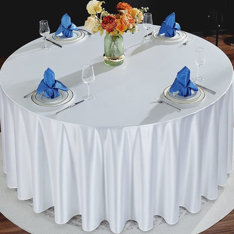 Hotel High-End Tablecloth Fabric Silk Satin Large Round Table Restaurant Square Banquet Double-Stitched Hem Tablecloth