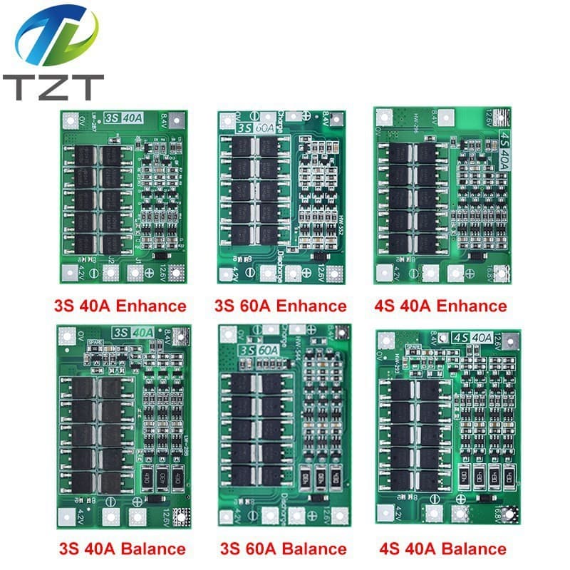 3S 4S 12.6V 18650 Lithium Battery Protection Board with Balanced Power Protection Board 40A/60A Current