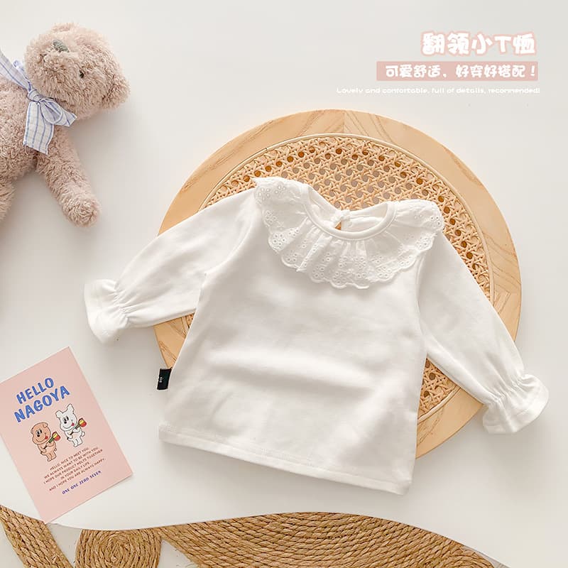 Children's clothing spring and autumn baby girl tops new Korean style baby solid color doll collar long-sleeved T-sleeved bottoming shirt for going out