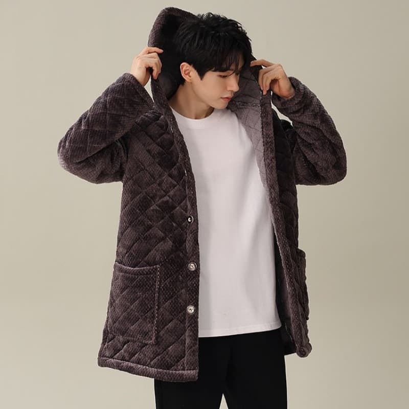 Men's Cotton-Lined Work Jacket Thick Warm Coat Stain-Resistant Durable Loose Workwear Cotton Coverall