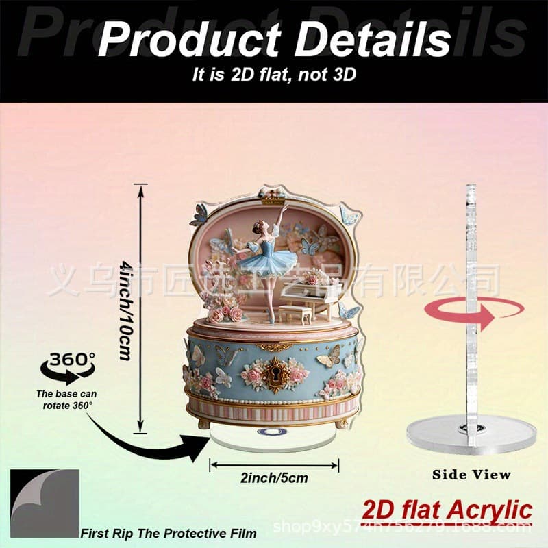 Cross-border TEMU 2D Acrylic Elegant Ballet Dancer Carousel Music Box Desktop Decoration