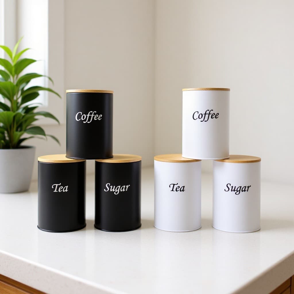 Kitchen Storage Tea Coffee Sugar Metal Tin Can with Bamboo Lid Sealed Packaging Cross-Border Hot Selling Three-Piece Set in Stock