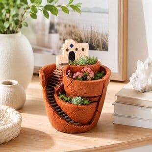 Creative Step Cottage Miniature Landscape Flower Pot Cracked Resin Succulent Pot Balcony Garden Greenery Bonsai Decoration