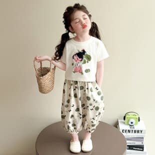 Cotton Girls Summer Set 2026 Fashionable New Baby Kids Short Sleeve Two-Piece Set Mosquito-Proof Pants Summer Thin