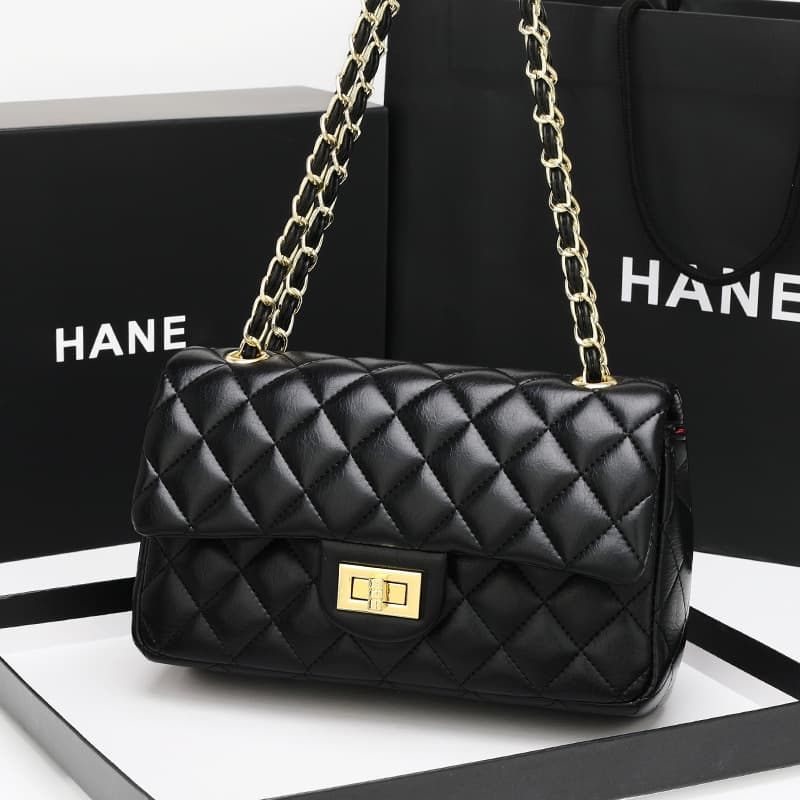 2023 New Chain-strap Women's Handbag Socialite Style Argyle Pattern Single Shoulder Crossbody Bag Multi-layer Cover Handbag