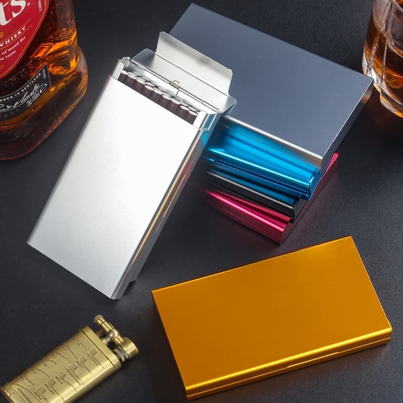 Slim Cigarette Pull-Down Snap Case, Extended Slim Cigarette Box, 20-Count, Aluminum Alloy, Portable, Men's and Women's Smoking Accessories, Wholesale