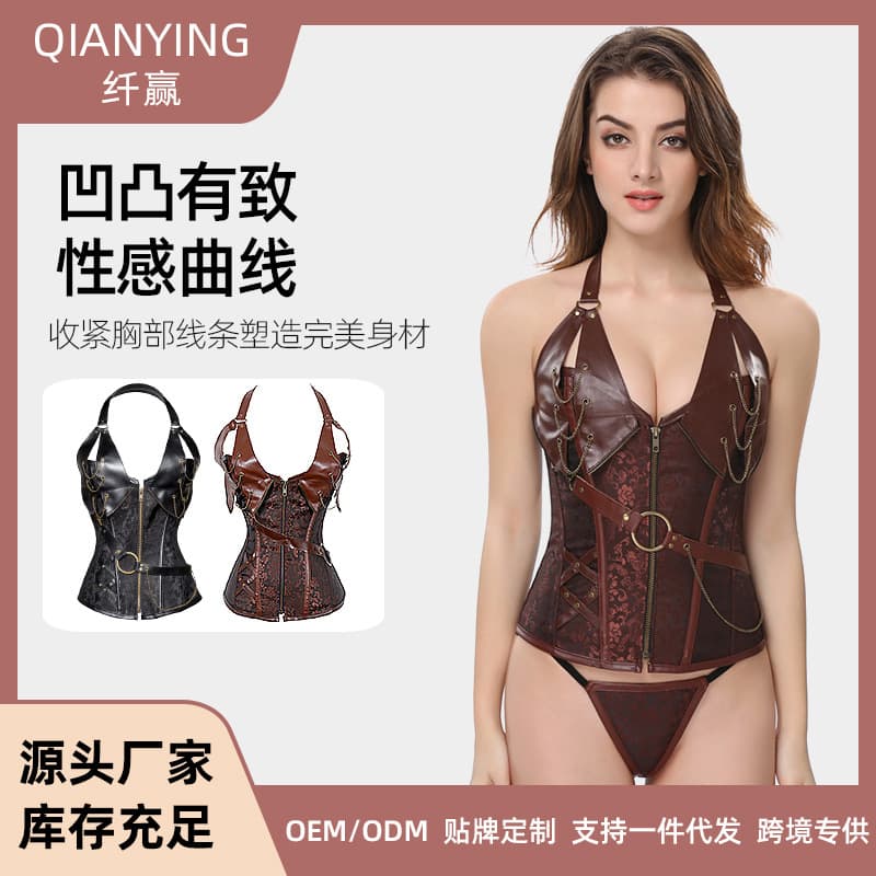 Steampunk Corset European American Style Court Corset Gothic Halter Neck Tight Bodice Waist Trainer Top