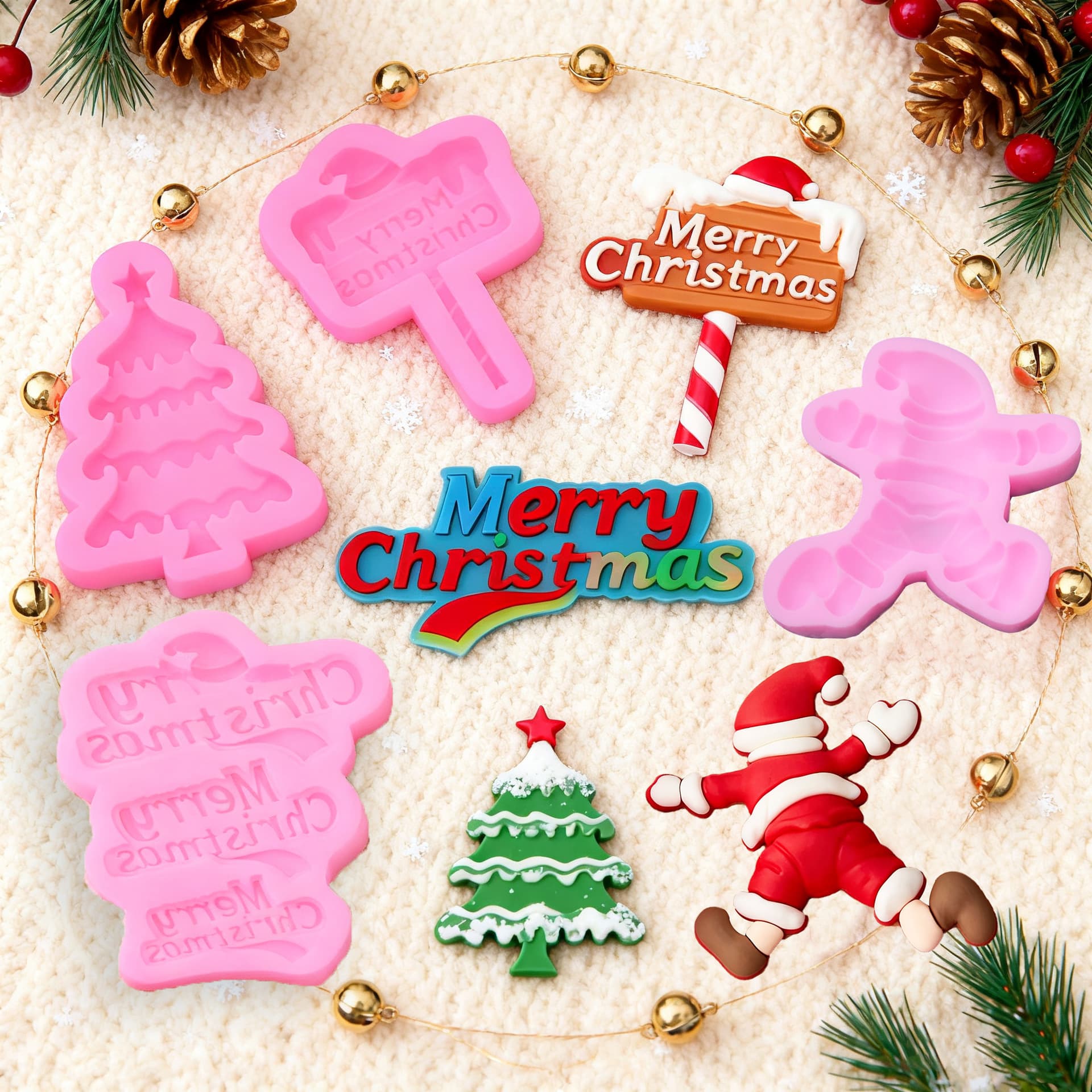 2025 Christmas Series Cartoon Snowman Christmas Tree Merry Christmas Letter Sign Silicone Mold Cake Baking Decoration