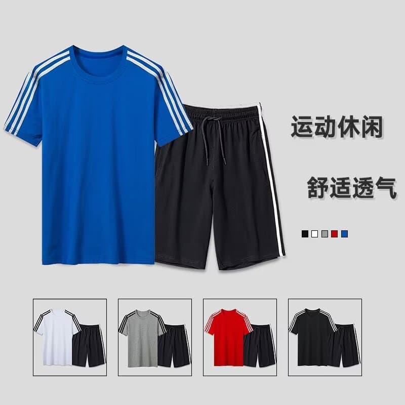 Summer Three-Stripe Sport Suit Men's Loose T-Shirt and 5-Point Shorts Two-Piece Set for Teens