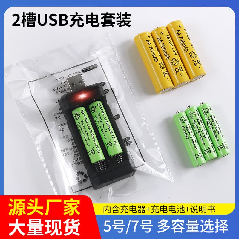 2 Rechargeable Battery Set with Charger, AA Ni-Cd 1.2V Ni-MH Smart Fast Charger for Electric Toys, AAA