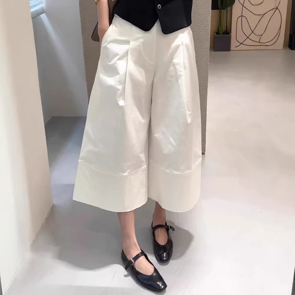 Lazy Tone White Cropped Wide-Leg Pants 2026 Summer Pear-Shaped Tailoring Fashion High-Waist Slimming Casual Trousers