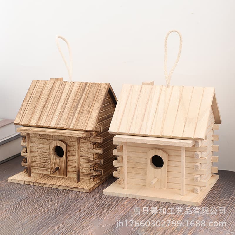 Cross-border Wooden Birdhouse Outdoor Garden Bird Feeder Wood DIY Graffiti Bird Nest Parrot Breeding Wood Birdhouse