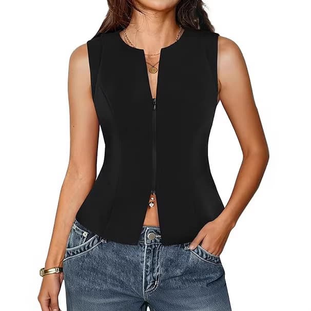 Amazon European and American cross-border 2026 women's zipper vest top V-neck slim sleeveless business casual vest