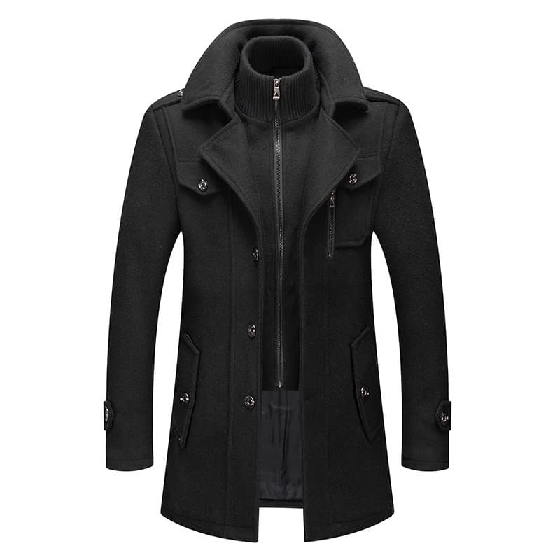 Men's Autumn Winter Woolen Coat Fashionable Double Collar Cold Resistant Men's Outerwear Casual Style Windbreaker Coat