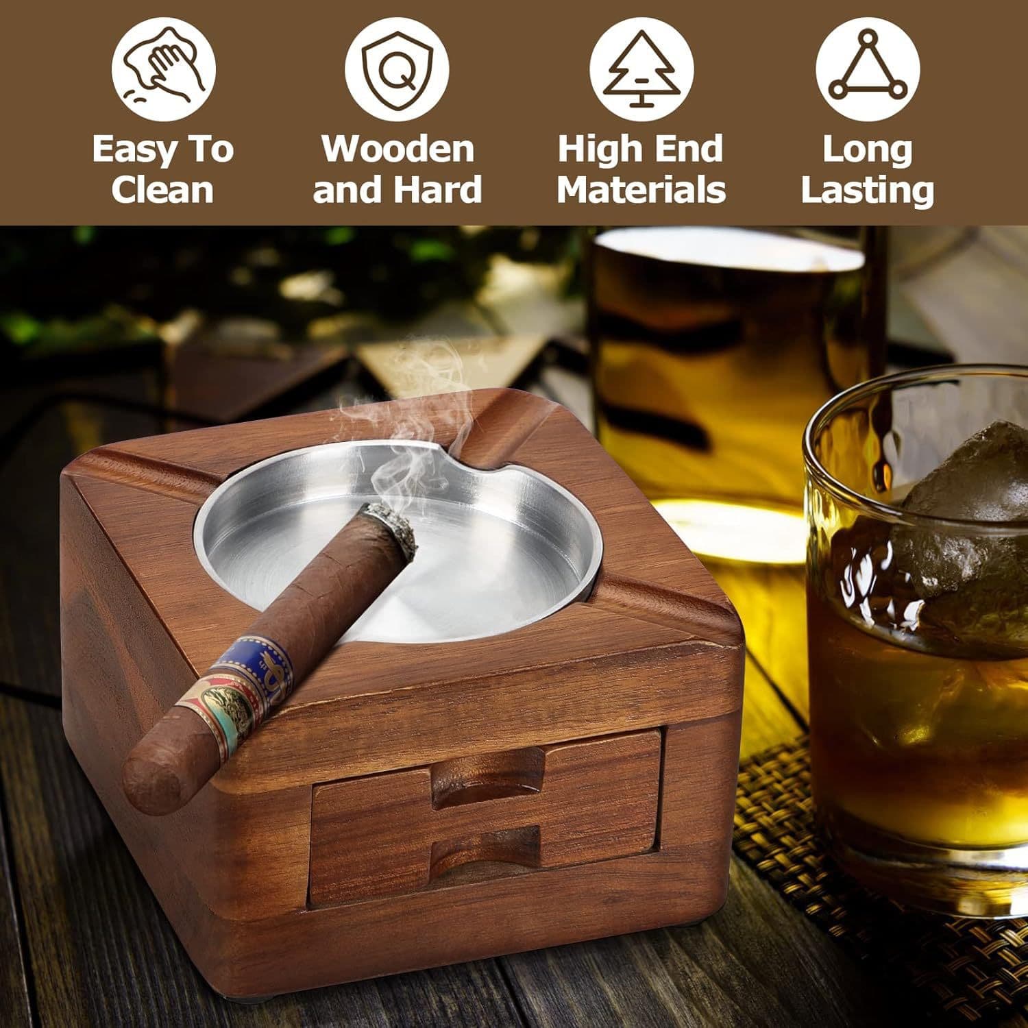 Wooden ashtray for daily use at home, gift ashtray with built-in drawer, office ashtray, simple and elegant