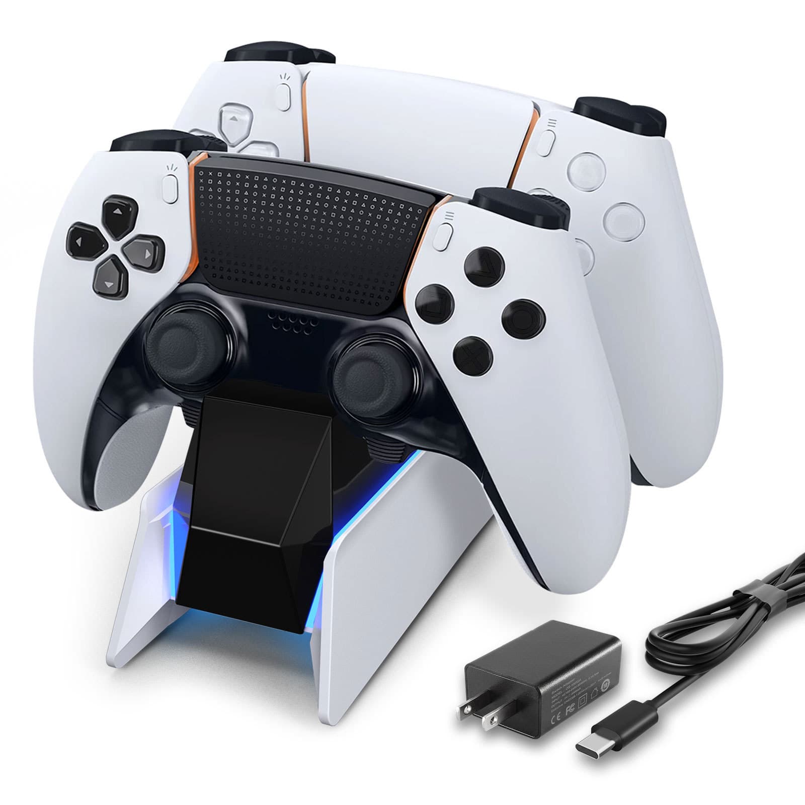 PS5 Controller Charging Dock PS5 Fast Charging Stand PS5 Controller Charger Auto-Detect Charging Ambient Light
