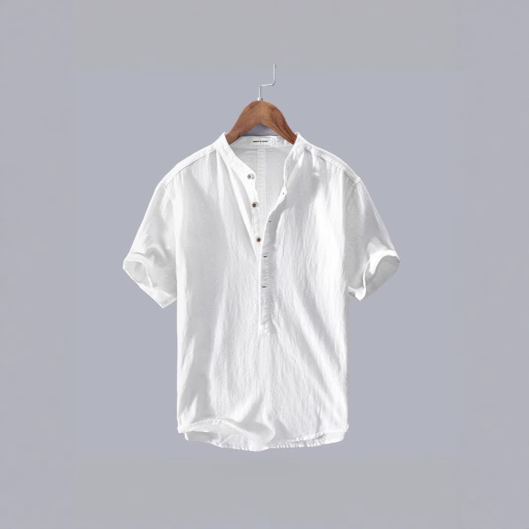 2026 Cross-Border EU/US Summer Shirt Men's Loose Breathable Casual Retro Stand Collar Short Sleeve Shirt