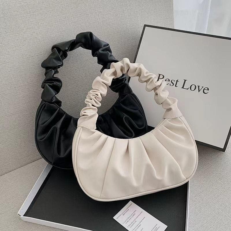 2023 New Women's Korean Style Solid Color Cloud Folding Simple Sweet Underarm Bag Single Shoulder Bag Trendy Fashion Accessory