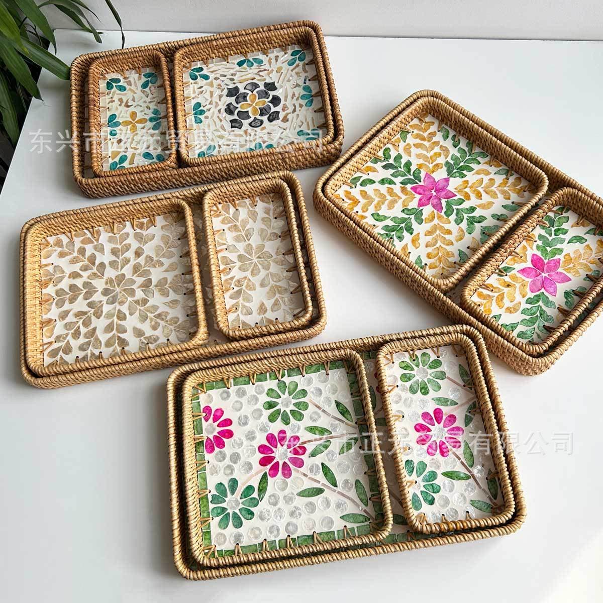 Vietnamese Rattan Shell Tray Home Snack Basket Candy Storage Tea Tray Woven Storage Basket Shell Plate