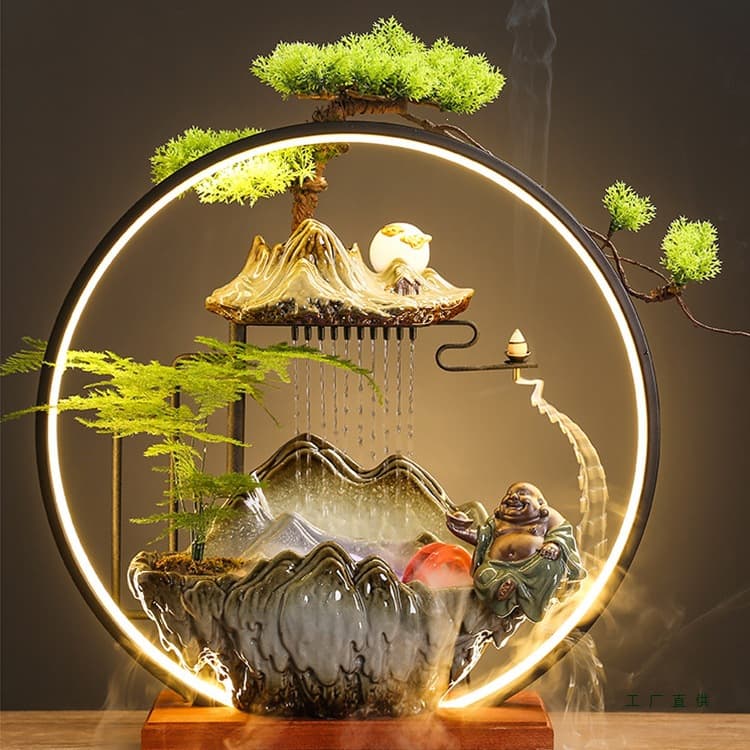 Water Flow Ornament Home Backflow Incense Burner Chinese Style Fountain Living Room Humidifier Office Housewarming New Home Opening Gift Decoration