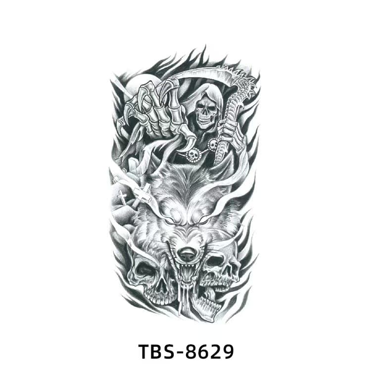 New Floral Arm Tattoo Stickers Black and White Animal Totem Tattoo Factory Stock Wholesale Cross-border TATTOO Waterproof
