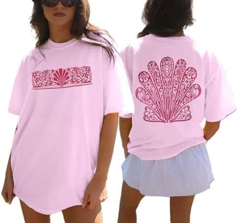 Oversized Graphic T-Shirts for Women Teens Y2K Flower Short S