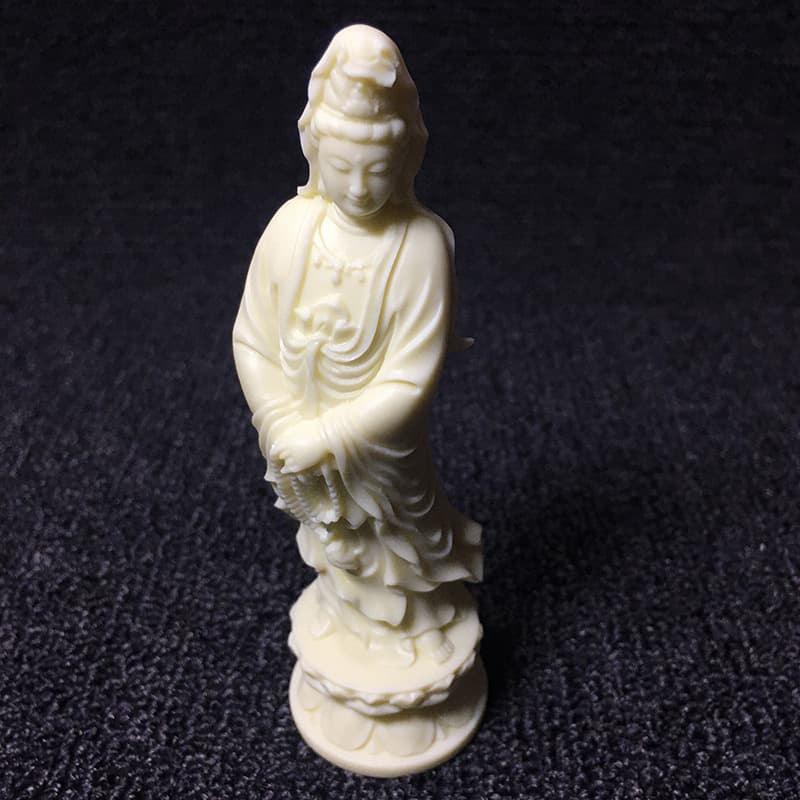 Ivory Nut Carved Zen Meditation Beads Guanyin Bodhisattva 12.5*4*4cm Home Living Room Desktop Craft Ornament