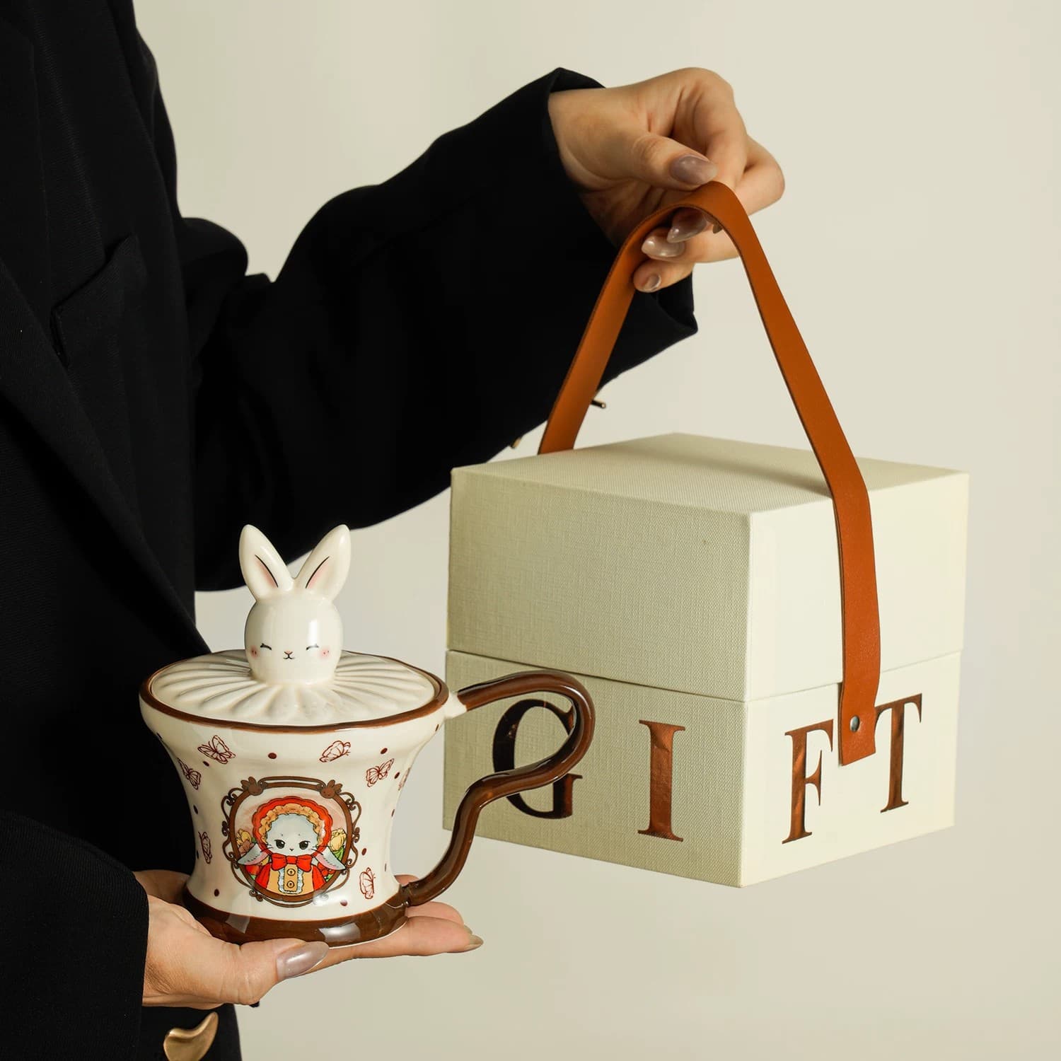 Retro rabbit mug as a birthday gift for girls, good-looking companion gift, exquisite and practical water cup gift box