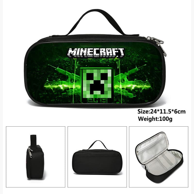 Cartoon pencil case in stock, Minecraft stationery box, student pencil case, lunch bag, bento bag.