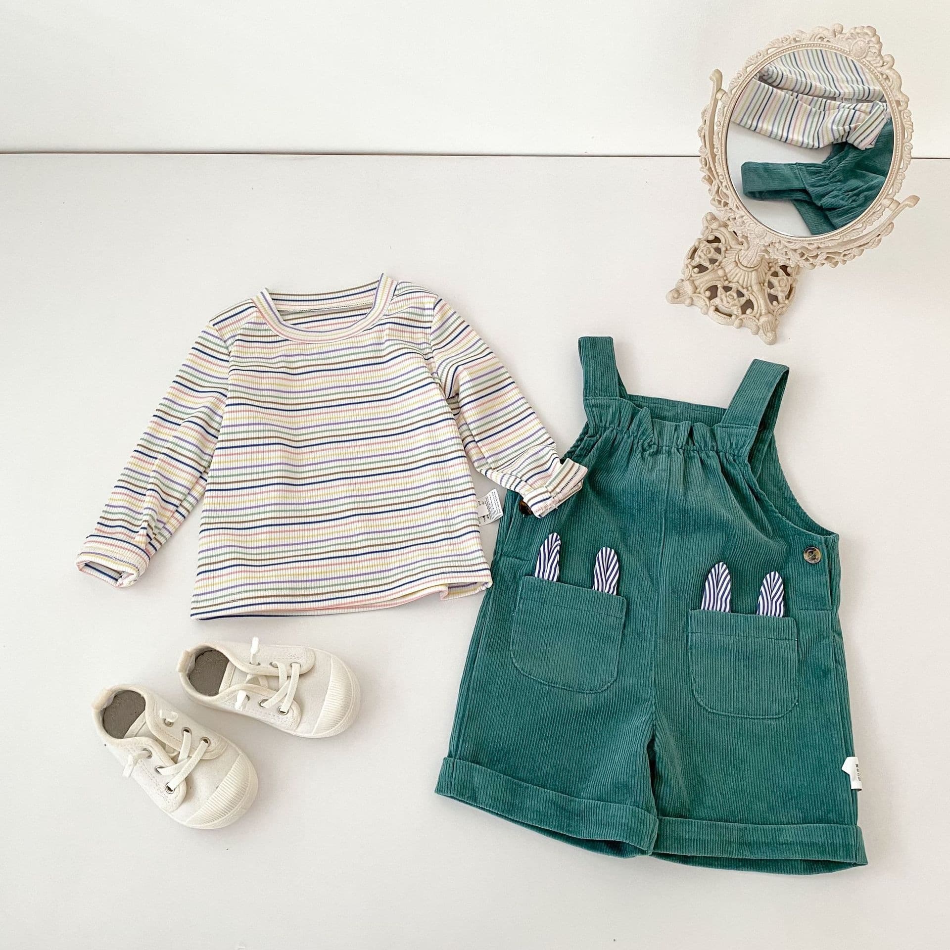 Baby clothes, autumn striped bottoming shirt overalls, two-piece set, cute male and female baby outing casual suit
