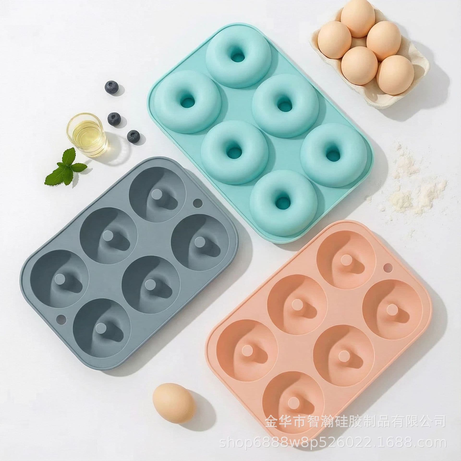 Cross-border Hot Selling Food Grade Silicone Donut Mold, 6-Cavity Round Easy Release Baking Tray for Oven Cookies and Cakes