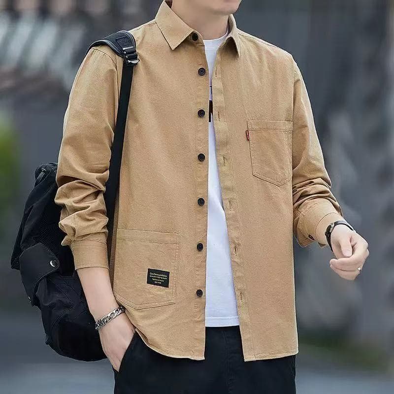 Men's Big Size Simple Long Sleeve Shirt Spring Autumn Japanese Style Work Casual Business Men's Shirt Jacket Trend