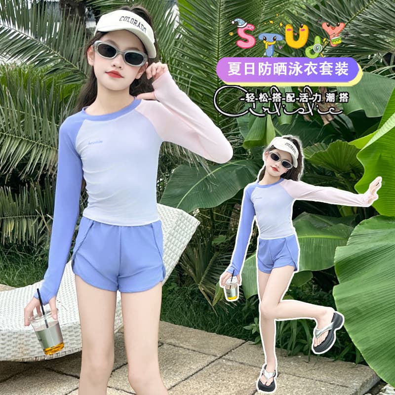 Girls' Swimwear 2026 New One-Piece Swimsuit and Two-Piece Swimsuit for Big and Medium Kids Summer Sun Protection Swimming Suit